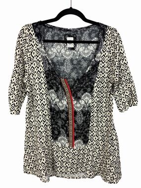 Akemi + Kin Anthropologie Mixed Print Boho Tunic Top Medium Cotton Rayon